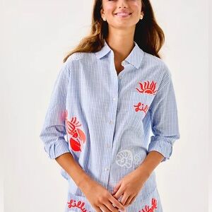 Lilly Pulitzer BONDI JACARANDA EMBROIDERED STRIPE  Long Sleeve Size X-LARGE